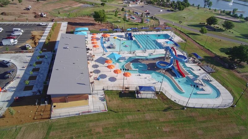 An aerial view of the Lawton Aquatics Center.